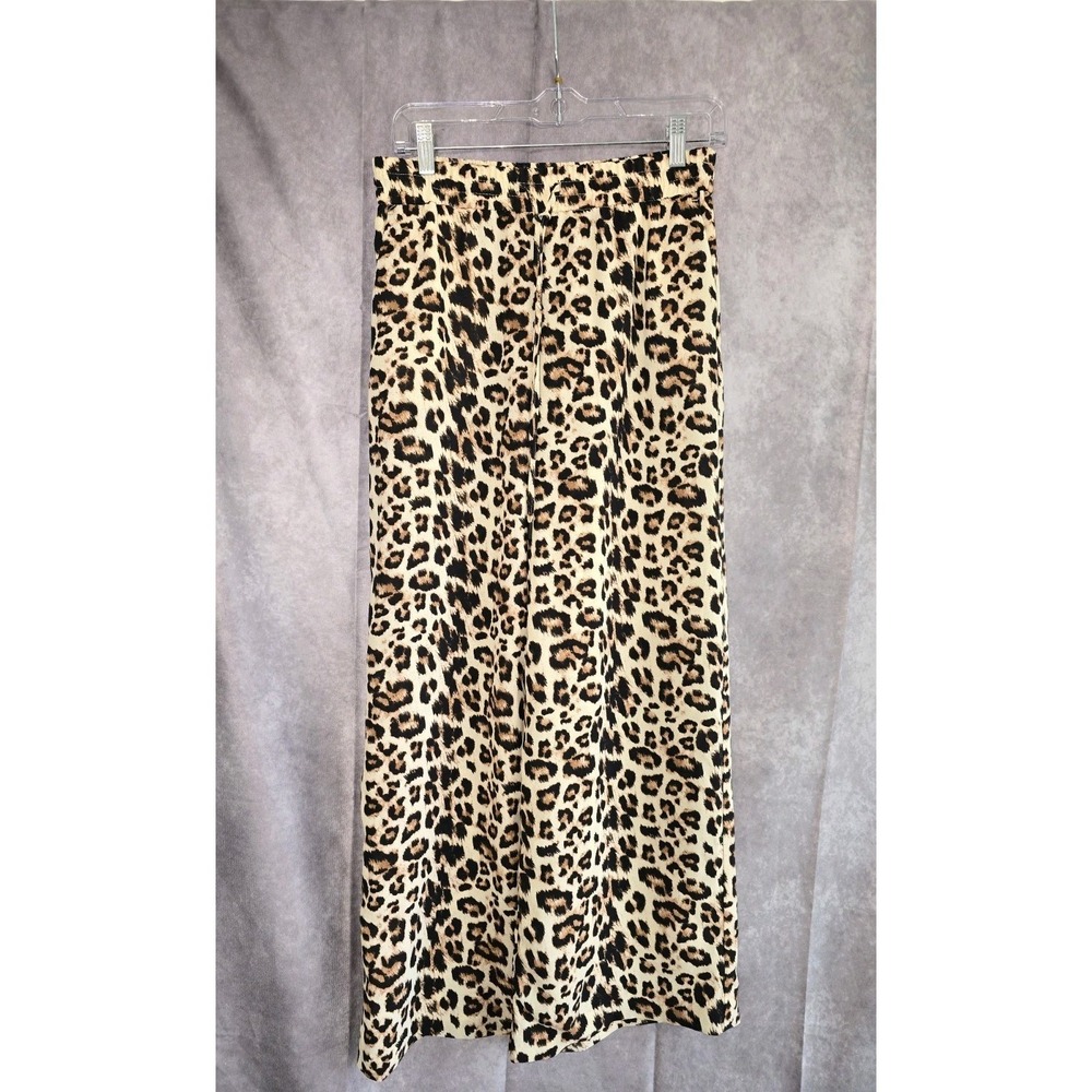Maison d'Amelie Wide Leg Pants Sz S Leopard Print High Waist Pull On Boho Casual